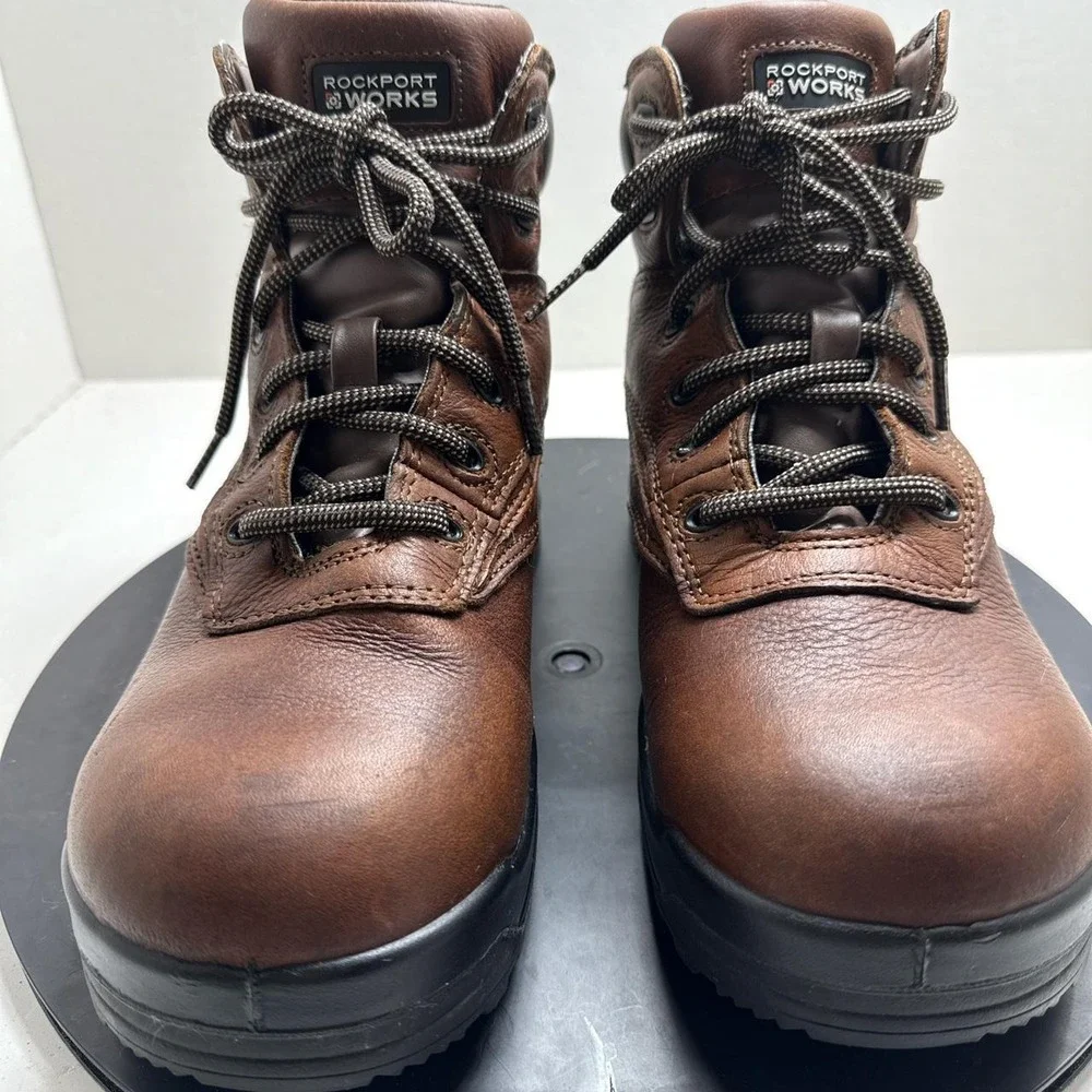 Rockport Works RK6628 Brown Leather Waterproof Composite Toe Work Boots Mens 7M